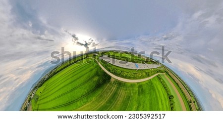 Drone aerial view extreme wide angle shot of southern Vienna Austria with Farm land