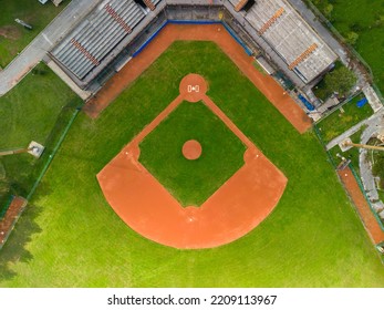 Artificial Turf Baseball Field From Behind Home Plate Stock Photo