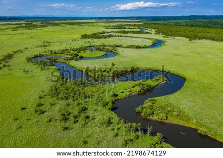 
Drone aerial view of Kushiro Marsh, Hokkaido in summer