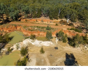 Drone Aerial View Looking Down Over Sapphire Mine Diggings In Central Queensland Australia.