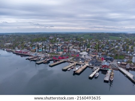Drone aerial view of Lunenburg, Nova Scotia, Canada