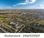 The drone aerial view of New Malden.  New Malden is an area in South West London, England. It is located within the Royal Borough of Kingston upon Thames and the London Borough of Merton.