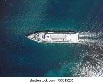 Drone Aerial View On Small Cruise Ship 