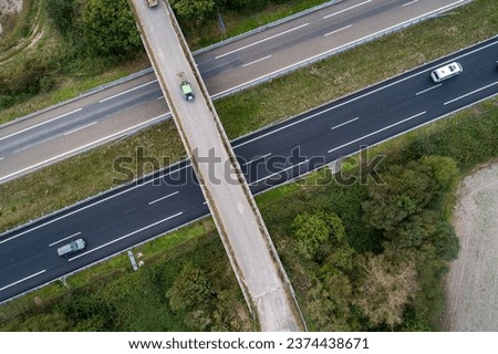 drone aerial view of an overpass over a freeway