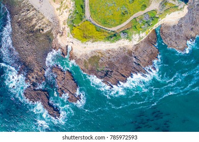 Drone Aerial View Of Rocky Coast Line In California 