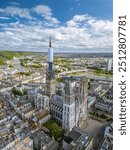 The drone aerial view of Rouen Cathedral and old town of Rouen, Primate of Normandy, France. Rouen Cathedral is a Catholic church, It is the see of the Archbishop of Rouen.