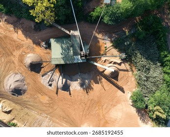 Drone Aerial View of Sand Processing Plant and Quarry Conveyor System
