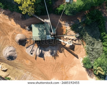 Drone Aerial View of Sand Processing Plant and Quarry Conveyor System