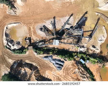 Drone Aerial View of Sand Processing Plant and Quarry Conveyor System