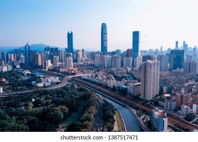 A Drone Aerial View Of The Shenzhen City