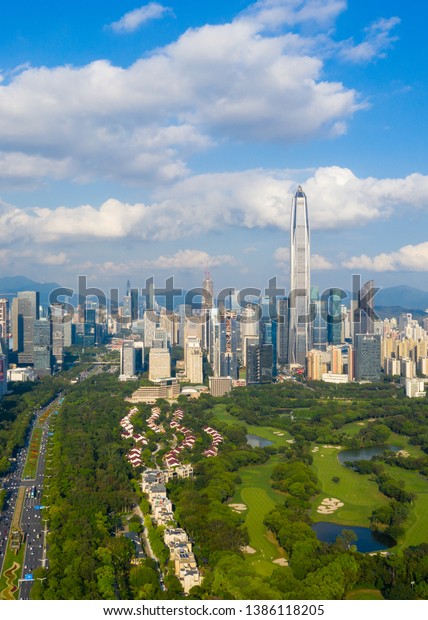 A drone aerial\
view of the shenzhen city
