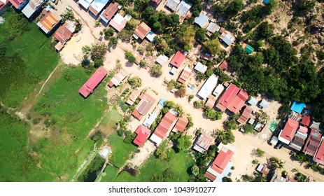 Drone Aerial view of traditionnal village in Siem-Reap, Cambodia