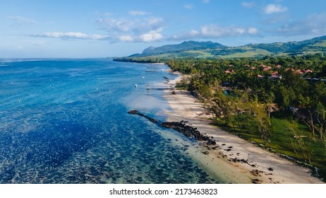 Drone Aerial View Of Tropical Resort , Tropical Resort Aerial Drone View With Pool And Ocean