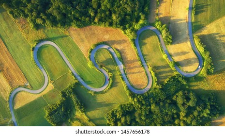 Drone aerial view - windy road in summer - Powered by Shutterstock