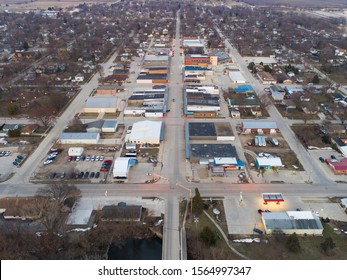Drone Arial Of Small Town In Iowa