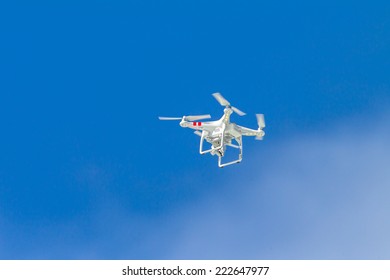 Drone Camera Blue Sky Mini Drone With Small Camera Video Flying In Blue Sky Recording Footage