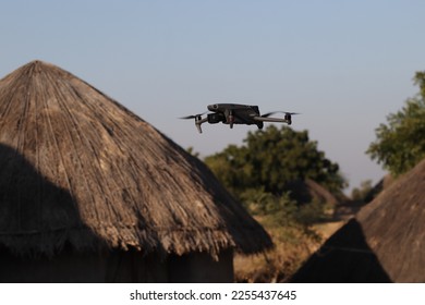 A drone camera flying in the desert area of Sindh, Pakistan. - Shutterstock ID 2255437645