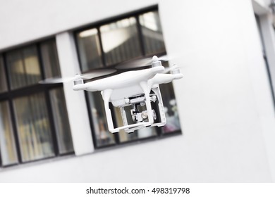 Drone with camera while flying. Modern tool for making photo and video.  modern technologies