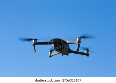 The drone copter flying with digital camera.