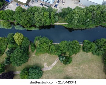 Drone Downward Shot Of River And Nature In Hoddesdon UK