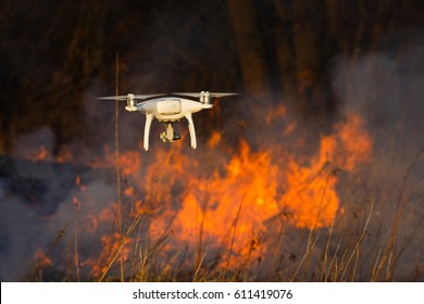 The Drone Flies Against The Background Of A Spring Forest Fire