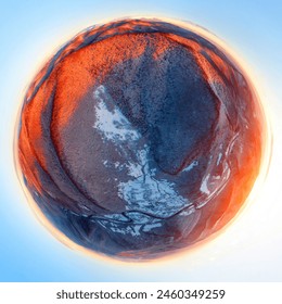 drone flies over the peaks of the mountainous Carpathian region with a winter color pattern of snowy beech trees on the tops, river valleys painted with sunset flames Spherical 360 panorama - Powered by Shutterstock