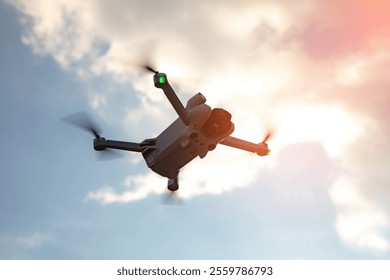 drone flying with a camera, drone in the background.