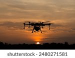 Drone flying on the sky evening sunset look