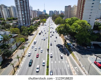 Drone Footage Of An Avenue With A Big City, 23 May Avenue, Sao Paulo, Brazil, South America 