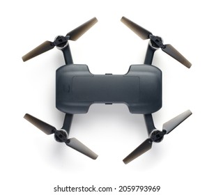 Drone with four propellers and camera isolated on a white background