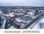 Drone image of Clinton, Massachusetts in winter 