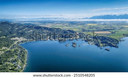 Drone image overlooking Flathead Lake and the valley