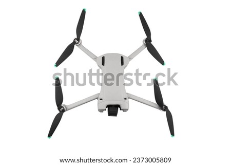 Drone isolated on white background. Top view. Quadcopter drone with camera isolated on white
