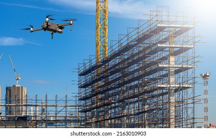 	
Drone Over Construction Site. Video Surveillance Or Industrial Inspection	
