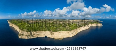 Drone panorama view of Dingli cliffs. Mediterranean sea, Malta island