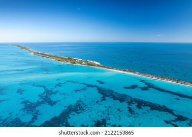 The drone panoramic view of Rose island, Bahamas. It is a small island in the Bahamas that lies 5 kilometres east of Paradise Island, which lies directly off of New Providence Island.