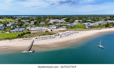 Drone Perspective of Chatham, Cape Cod Coast in Summer