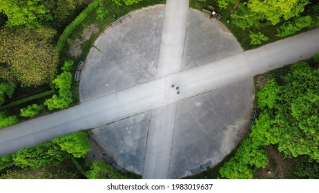 Drone Perspective People In City Park