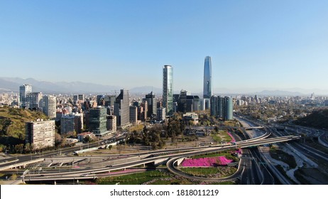 Drone perspective of Santiago de Chile and its roads.