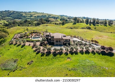 Drone Photo of a Beautiful, 6,500 sq ft Home on a 75 Acre, Sonoma Wine Country Estate, Horse Property