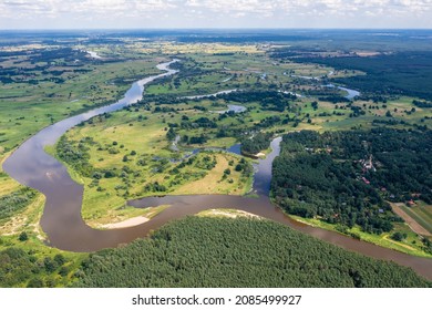 Drone photo of Bug River river, Mazowsze region of Poland