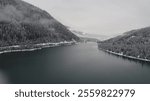 Drone photo of the Columbia River just south of the Mica Creek townsite in British Columbia Canada. This is approximately 140km north of Revelstoke