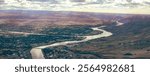 drone photo of confluence of the Snake and Clearwater Rivers at Lewiston ID and Clarkston WA