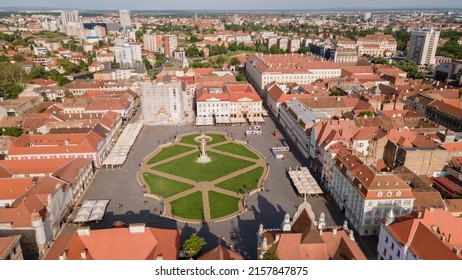 Drone Photo Of Famous Union Square In Timisoara, Romania