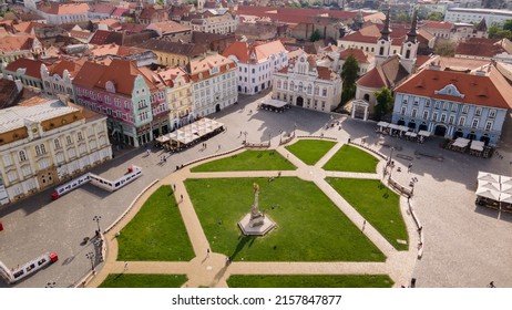 Drone Photo Of Famous Union Square In Timisoara, Romania