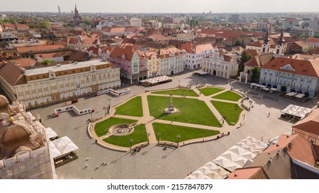 Drone Photo Of Famous Union Square In Timisoara, Romania