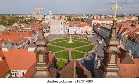 Drone Photo Of Famous Union Square In Timisoara, Romania