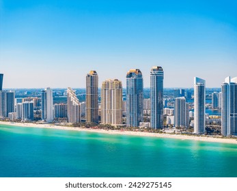 Drone photo highrise towers on Sunny Isles Beach Florida 2024