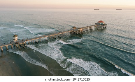 Drone photo of Huntington Beach, CA pier - Powered by Shutterstock