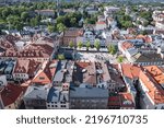 Drone photo of Main Square of Old Town of Bielsko-Biala, Silesia region of Poland